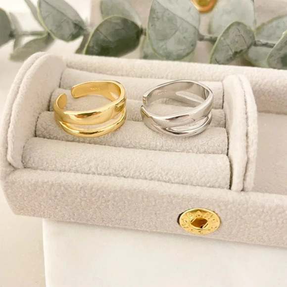 925 Sterling Silver Dainty Minimalist Ring Stackable Double Layer Ring Band - Picture 4 of 8